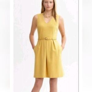 Banana Republic 14 Knit Sleeveless Mustard‎ V-Neck Dress W Belt